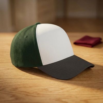 Gorra con panel frontal blanco, laterales verdes y visera negra
